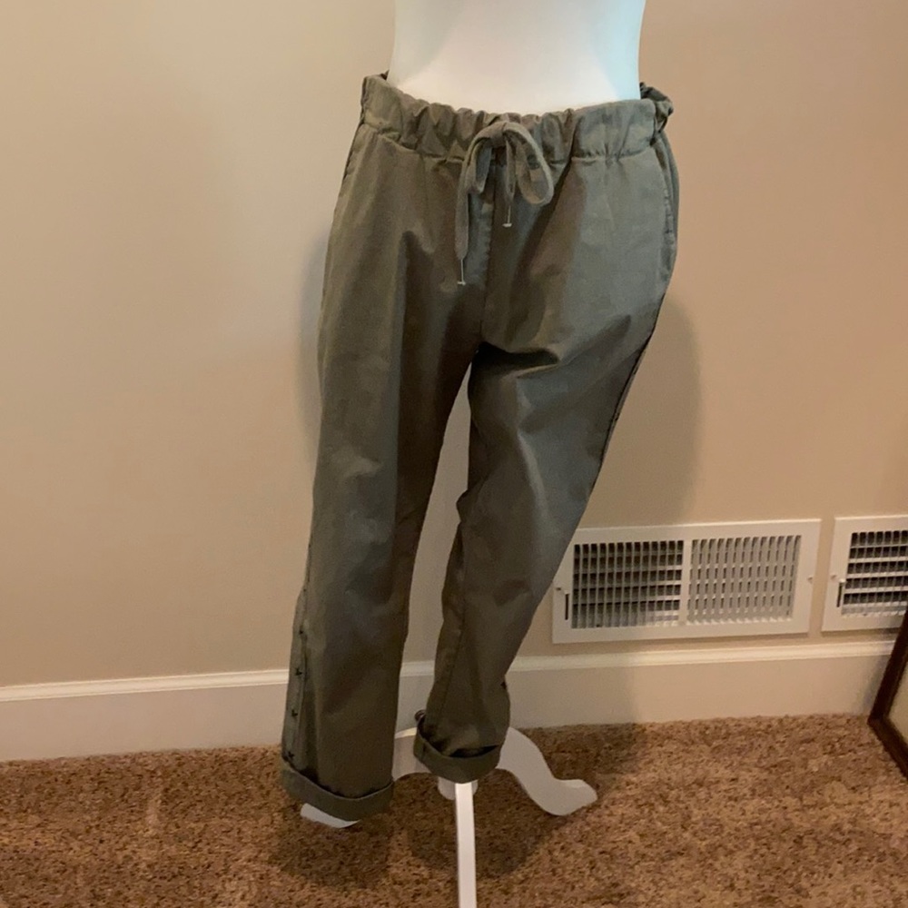 Italian brand drawstring army green pants